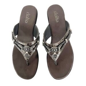 Rialto Bailee Thong Flip Flop Sandals Shoes Women's Size 7M Black Silver Slip On